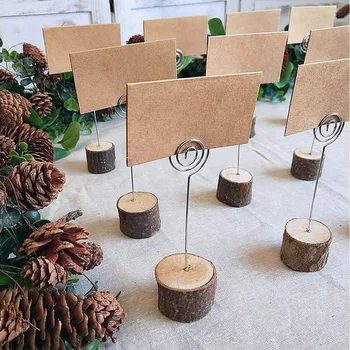 

20 Pack Rustic Wood Place Card Holders, Picture Holder Stand Rustic with 40 Pieces Kraft Place Cards Bulk for Wedding Table Home