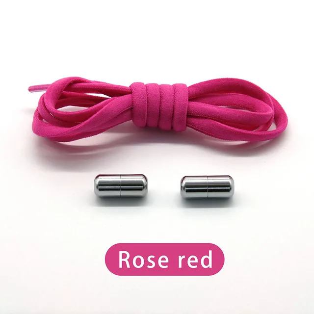 Elastic No Tie Shoelaces Semicircle Shoe Laces For Kids and Adult Shoelace for Sneakers Quick Lazy Metal Lock Laces Shoe Strings Rose red