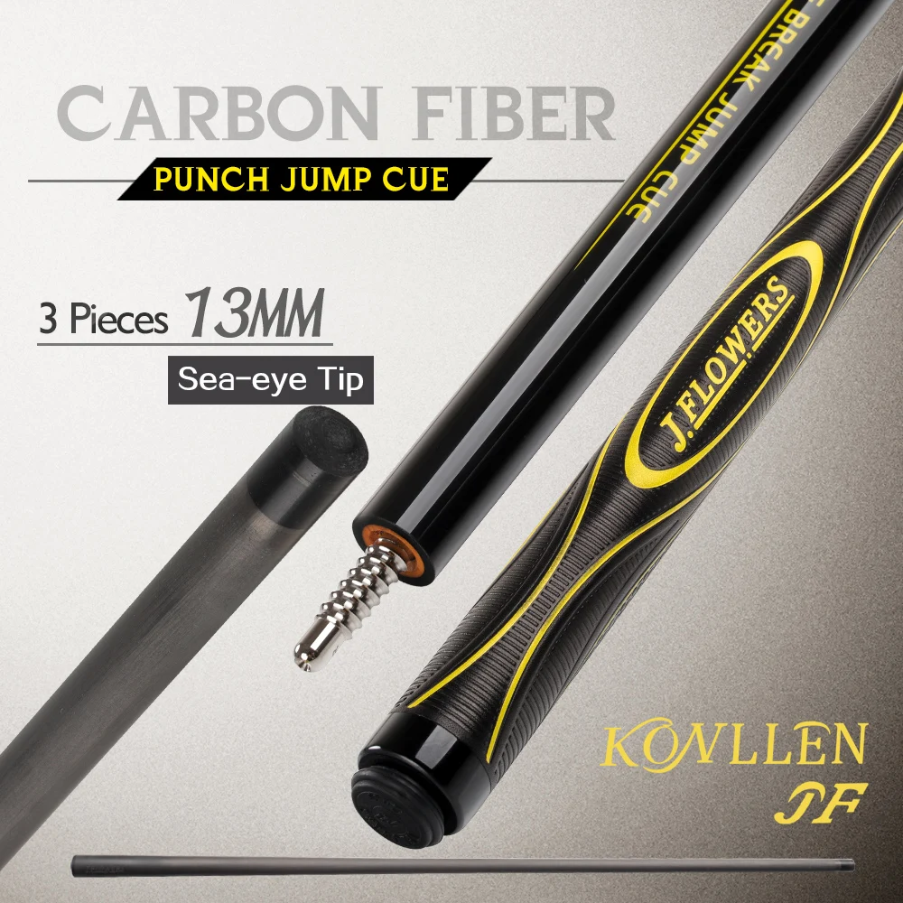 

KONLLEN J-FLOWERS JF 3Piece Punch Jump Cue Carbon Fiber Break Cue Shaft Professional Tecnologia Billard Carbon Break Jump Cue
