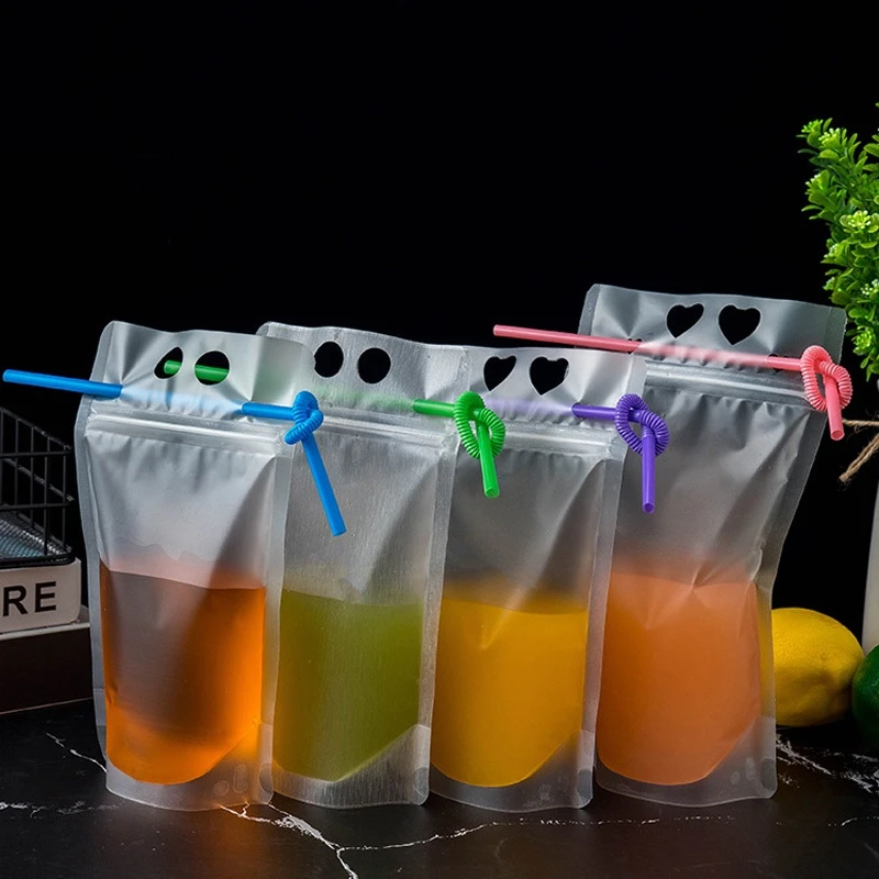 Drink Pouches with Straws - Clear Freezable Juice Bags (40