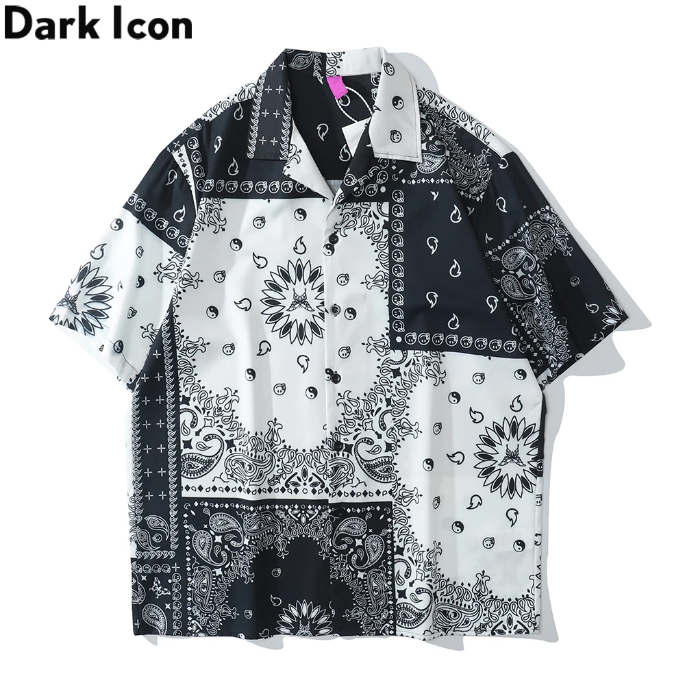 White Color Contrast Bandana Shirt Men ...