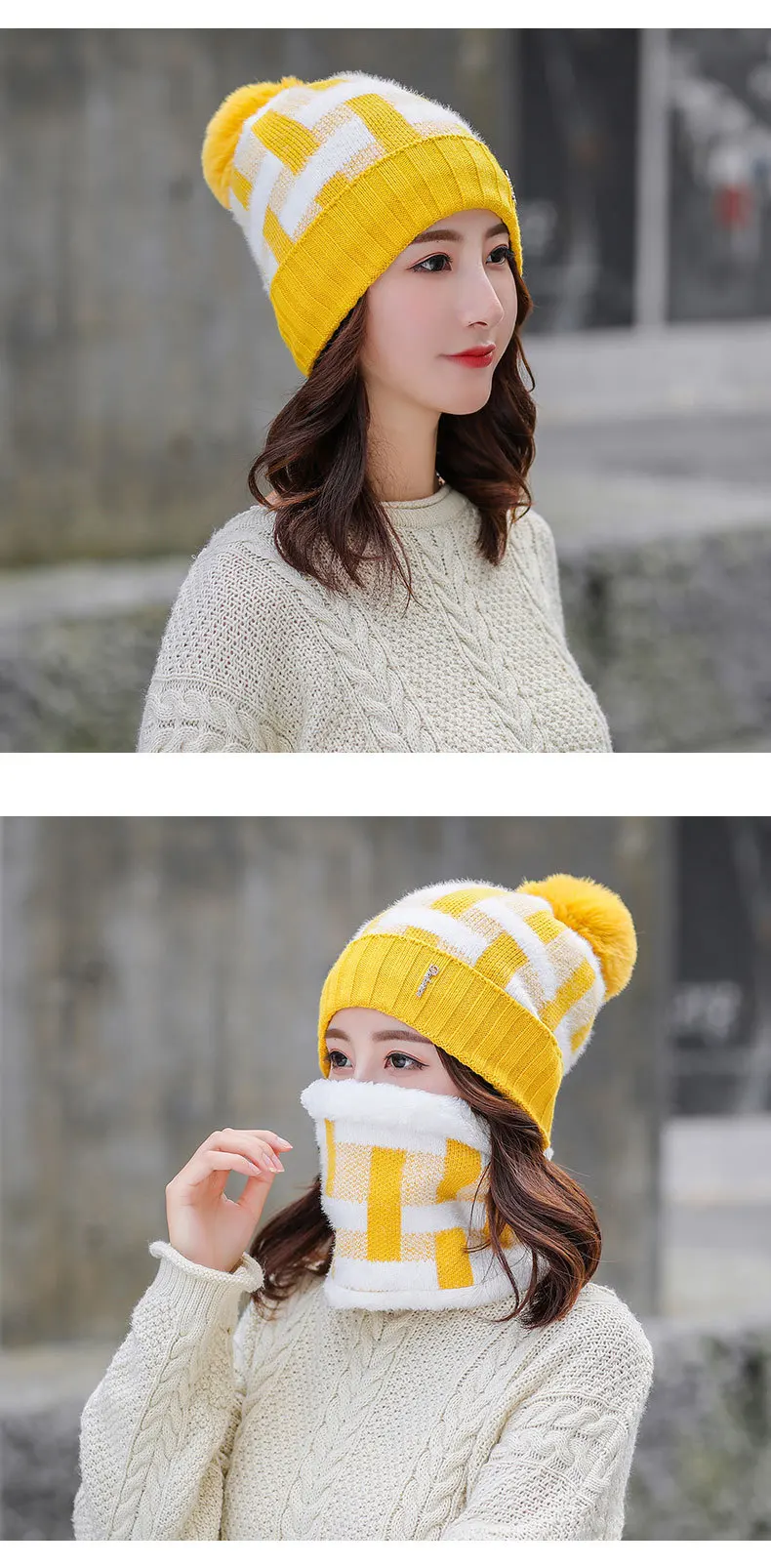 Зимняя шапка и шарф, комплект для женщин, вязаная шерстяная шапочка для девочек, шарф с кольцом, хлопковый шарф, женская шапка и шарфы, хит