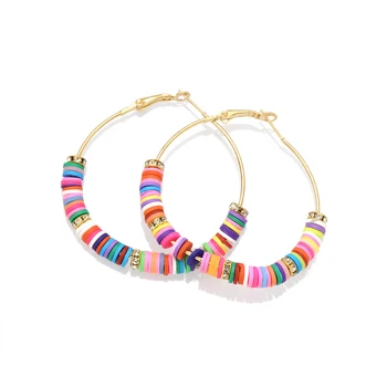 

L-53 Bohemian Polymer Clay Hoop Earrings For Women Handmade Summer Heishi Circle Loop Earrings Femme Jewelry