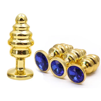 Golden small medium large 3 sizes a set heart thread Metal Anal beads butt plug 12 jewelry BDSM Sex toy for male female 2