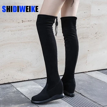 

Women's Over The Knee Boots Long Shoes Girls 2020 New Thin Elastic High Women's Boots Height Increasing Wild Wedges Socks Shoes
