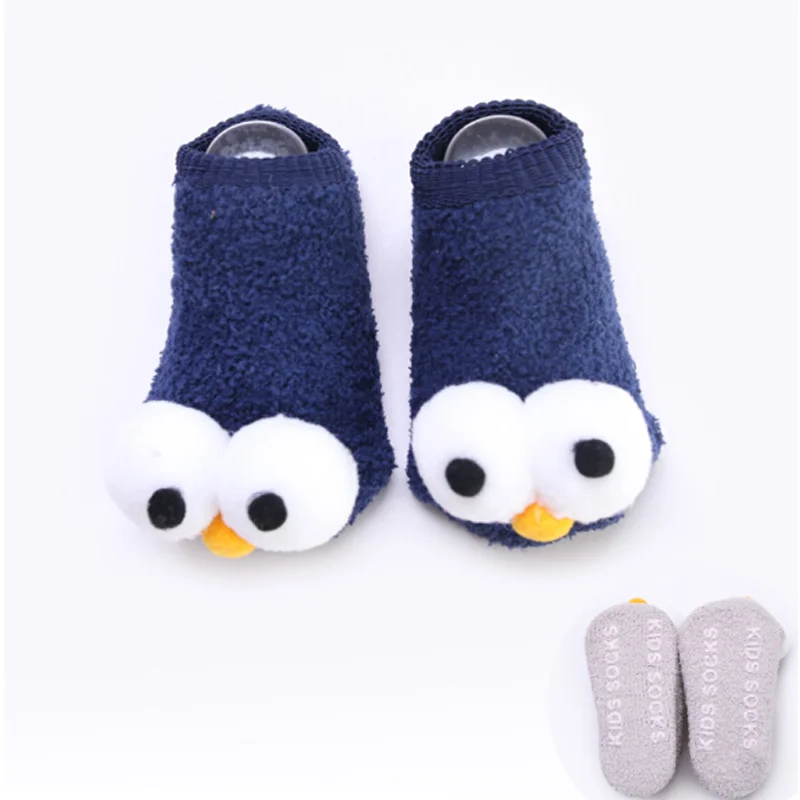 Мягкие Нескользящие хлопковые носки унисекс с рисунком для новорожденных; тапочки; зимние теплые