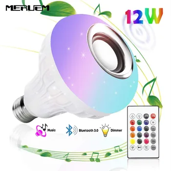 

Smart E27 RGB Wireless Bluetooth Speaker LED Bulb Light 12W Music Playing Dimmable Wireless Led Lamp with 24 Keys Remote Control