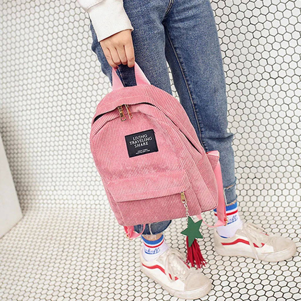 Модная вельветовая рюкзак стиль мягкая ткань женщина чисто цветная студенческая сумка школа винтажные женщины полосатые девочки -подростки путешествуют 823