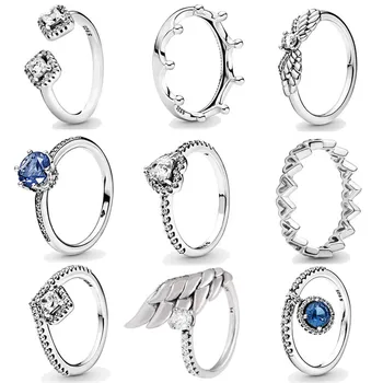 

925 Sterling Silver Original 1:1 Elevated Freehand Love Heart Polished Crown Signature Circles Femal Ring DIY Fashion Jewelry