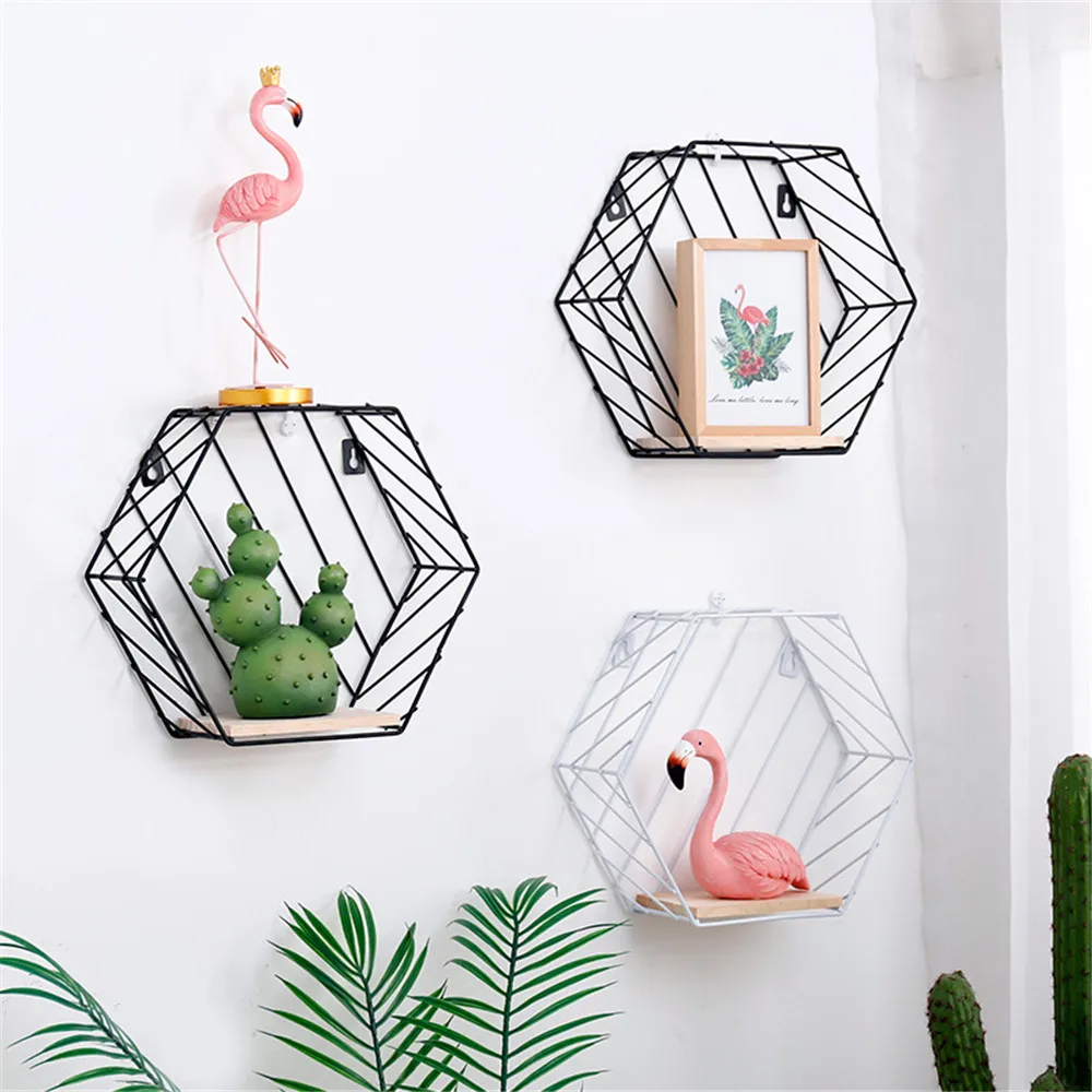 Minimalist Metal Wall Hangings Racks with Wooden Board Chic Flower Pots Storage Racks Nordic Decor Desktop Organizer Basket