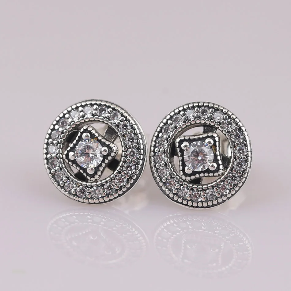 Аутентичные 925 пробы серебряные винтажные аллюры с сережки-гвоздики с кристаллами для женщин Свадебные вечерние подходящие женские ювелирные изделия