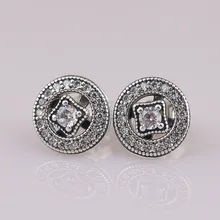 Аутентичные 925 пробы серебряные винтажные аллюры с сережки-гвоздики с кристаллами для женщин Свадебные вечерние подходящие женские ювелирные изделия