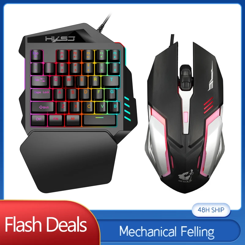 

Wrist Support Gaming Wired Keyboard Mini Single Handed Keypads 35 keys Mechanical Feel Backlit Wired Keyboard Mouse 3200DPI