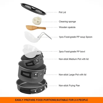 

Outdoor Camping Aluminium Tableware Picnic Bowl Pot Fry Pan Set Hiking BBQ Cookware Cooking Survival Equipment