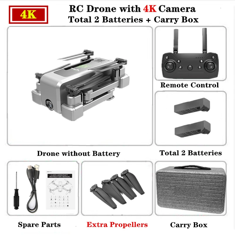 4K-Carry Box-G2 Радиоуправляемый Дрон 4K HD широкоугольная камера Wifi FPV оптический поток селфи Квадрокоптер с стабилизатором 50X зум ESC камера игрушка в подарок - Цвет: 4K-Carry Box-G2