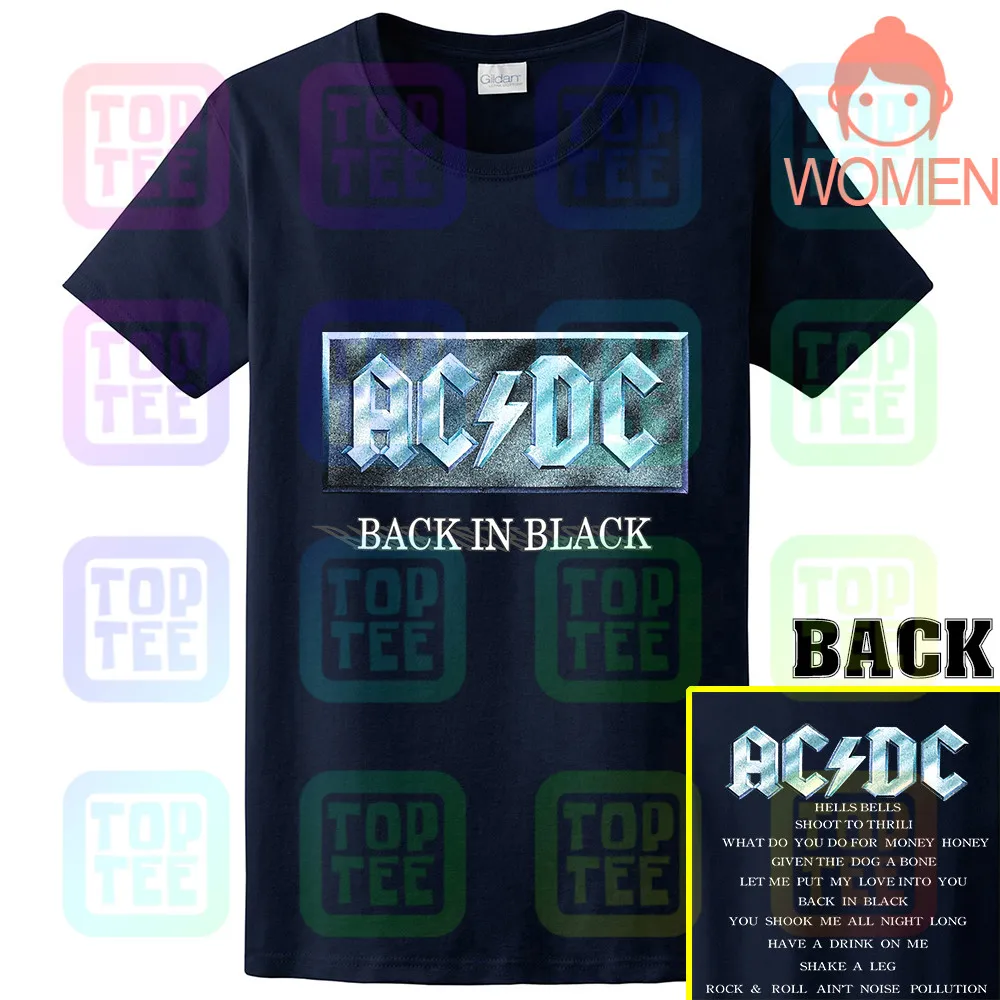 Vintage 1996 AC DC T-Shirt 90s Graphic Rock Back in Black Size L - Цвет: WOMEN-NAVY