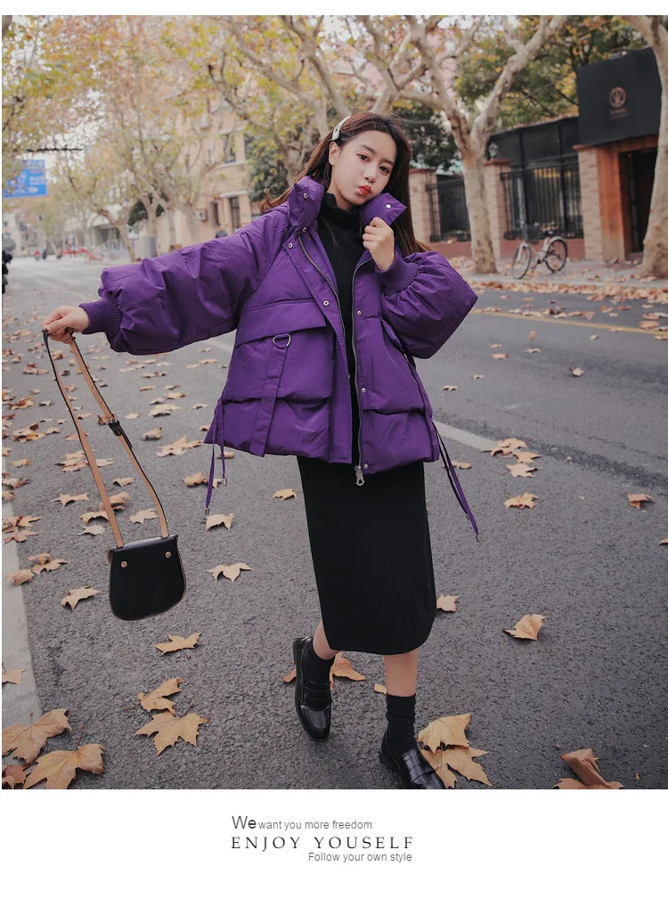 Lantern Sleeve Cotton Coat Women's Autumn And Winter New Style Korean-style Solid Color Hooded down Coat Loose-Fit Students