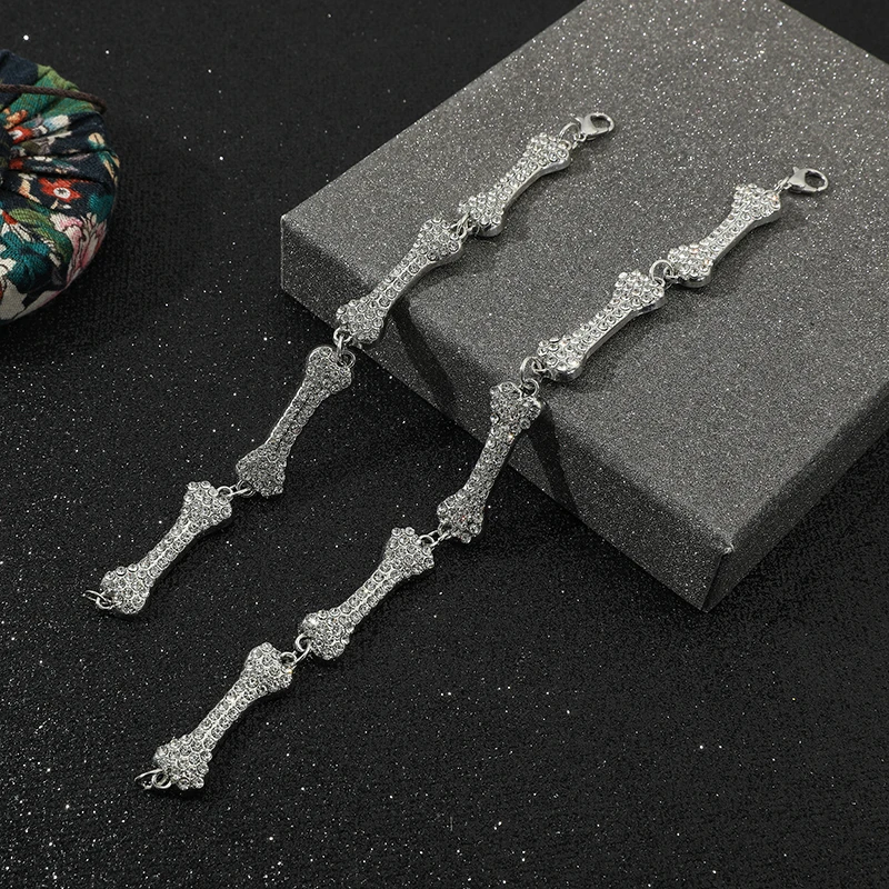 2022 Bone Necklace Iced Out Crystal Choker Necklaces Hip Hop Bone Element Clavicle Chain Men's Women's Gothic Party Jewelry