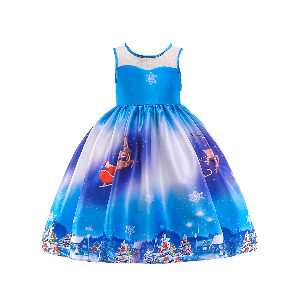 Милое рождественское платье принцессы; вечерние Детские платья с принтом; платье для маленьких девочек; сезон лето-осень; vestidos; костюм; Robe Fille - Цвет: Blue 1