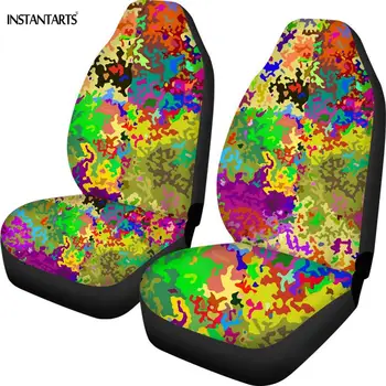 

INSTANTARTS Colorful Abstract Camouflage Printed Car Seat Covers 2Pcs Set Full Year Use Washable Interior Auto Cushion Covers