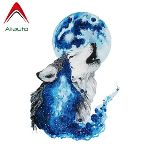 Aliauto Personality Funny Car Sticker Wolf Under The Moon PVC Motorcycle Waterproof Sunscreen Anti-UV Reflective Decal,11cm*16cm