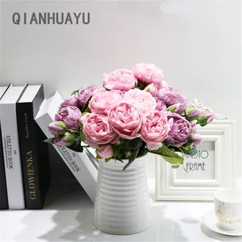 1pcs 30cm Rose Pink Silk Peony Artificial Flowers Bouquet For Valentines Day Gifts DIY Home Wedding Party Decoration Fake Flower 2