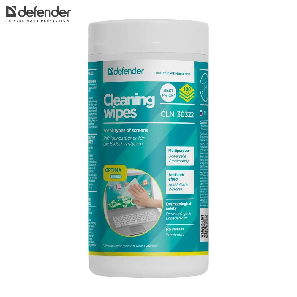 Салфетки для поверхностей Defender CLN 30322 Optima 100 шт, туба