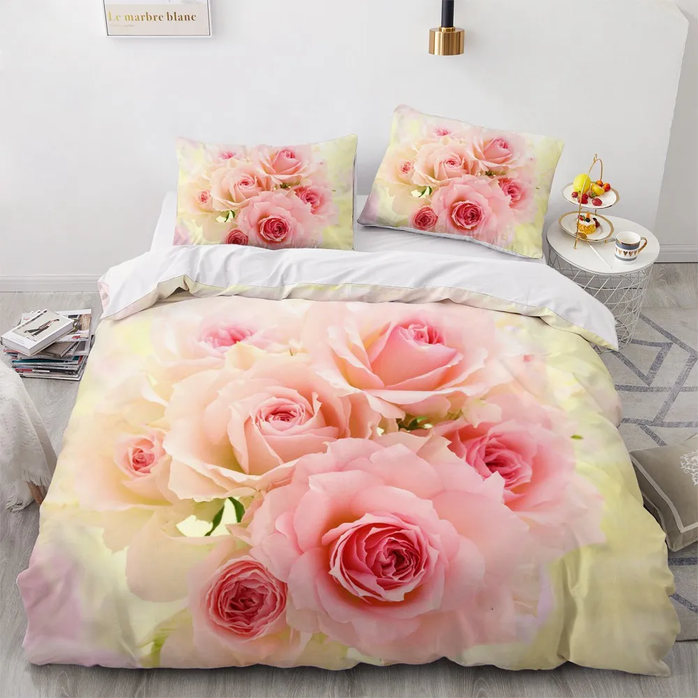 Simple Bedding Sets 3D Plant Flower Duvet Quilt Cover Set Comforter Bed Linen Pillowcase King Queen Full Double Home Texitle | Дом и сад