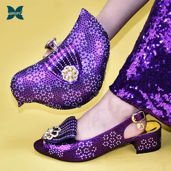 

Latest Special Style Purple Color Shoes and Bag Matching Set Italian design Wedding Shoe and Bag Sets Ladies Luxury Women Shoes
