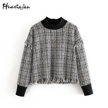 

Huaxiafan Casual Striped Tassel Shirts Women Fashion Slim O Neck Tops Women Elegant High Waisted Long Sleeve Tees Female Ladies