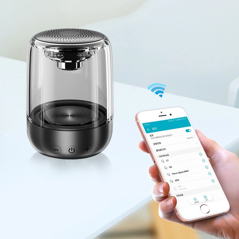 Горячая 3C-C7 прозрачная Хрустальная Колонка Bluetooth светодиодный красочный атмосферный светильник HIFI стерео Bluetooth динамик TWS с микрофоном