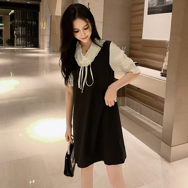 

2019 Summer Wear New Style Korean-style Puff Sleeve Joint Mock Two-Piece Fairy Immortal Sweet Elegant Dress