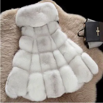 Зимняя женская меховая куртка из искусственного лисьего меха, жилет, пальто, Модный меховой жилет с капюшоном, теплая верхняя одежда размера плюс S-4XL - Цвет: fox color