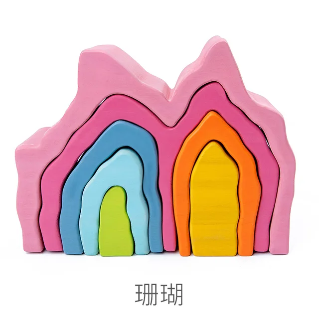 US $17.53 Creative Baby wooden blocks kids Toys Rainbow color DIY Building blocks Montessori Educational Toy