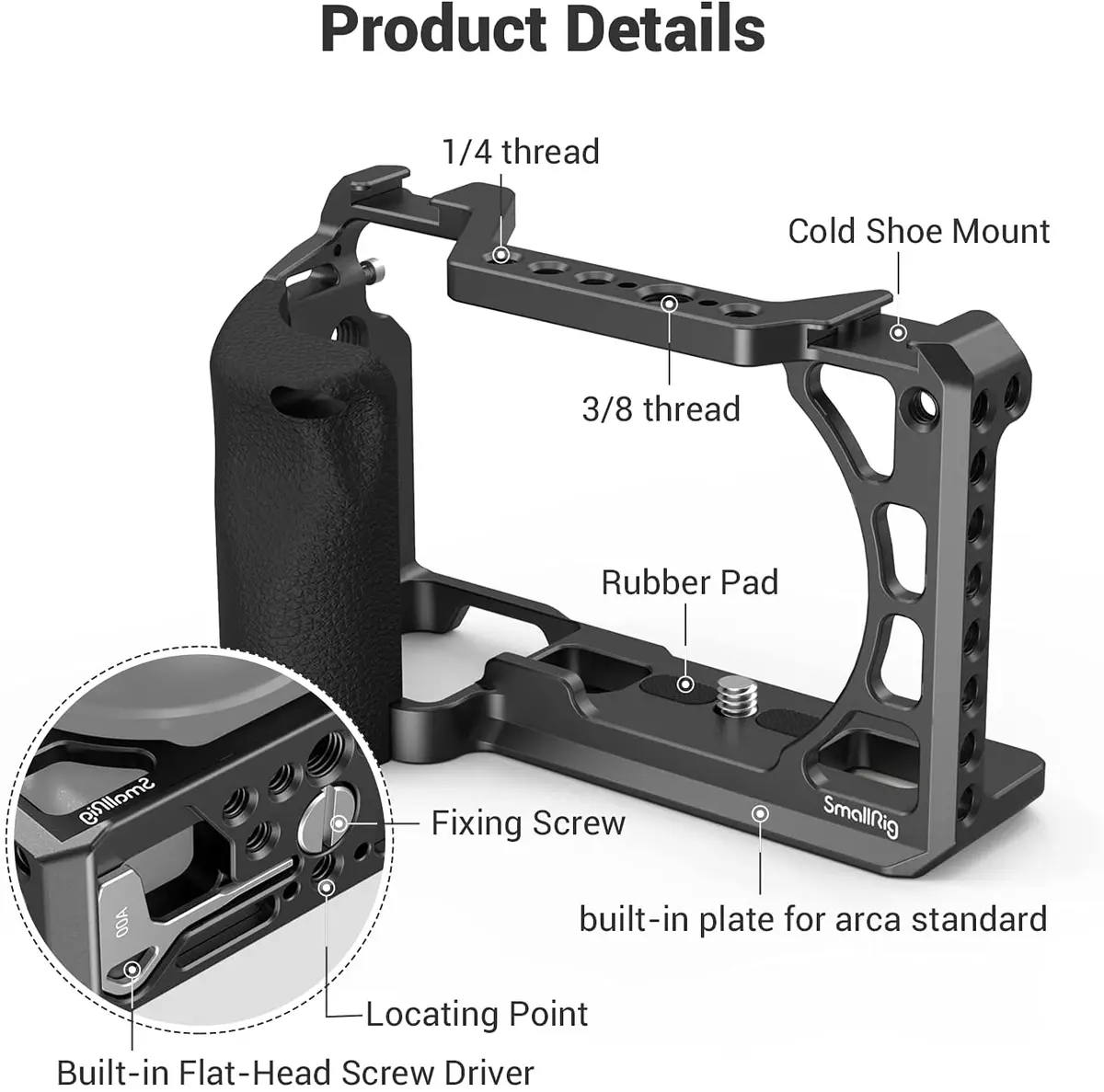 SmallRig DSLR A6400 Camera Cage with Silicone Handle Handgrip & Cold Shoe ,Case Rig Set for Sony A6100 / A6300/ A6400 -3164 — view 2