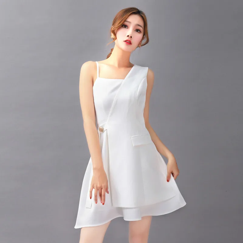 DEAT, модное женское летнее платье без рукавов, необычное, из кусков, женское, сексуальное, с высокой талией, одноцветное, выше колена, TB528