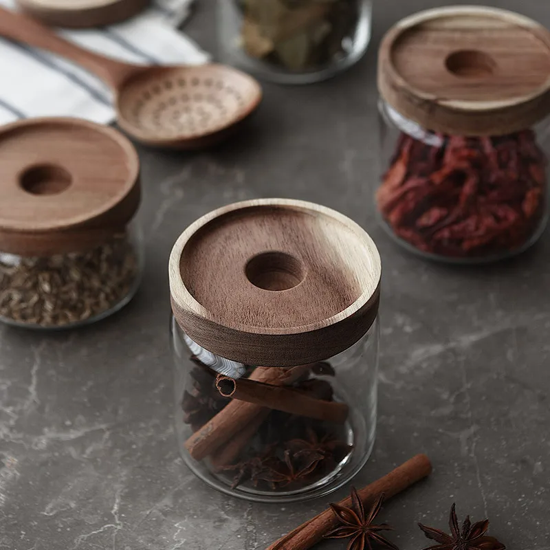

Anti-Crack Oak Cover Round Glass Sealed Storage Jar Transparent Sealed Jar High-temperature Resistant Food Storage Tank
