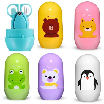 

4pcs Baby Healthcare Kits Baby Nail Care Set Infant Finger Trimmer Scissors Nail Clippers Cartoon Animal Storage Box for Travel