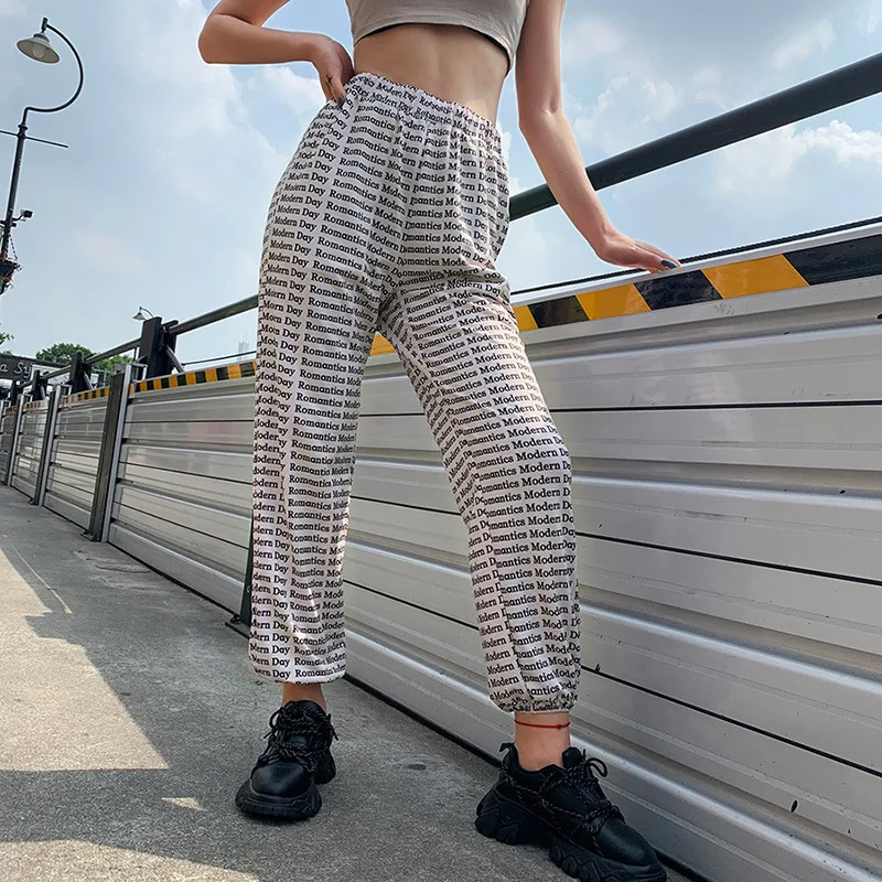 

2019 Autumn Women's New High Waist Beam Foot Digital Letter Printing Street Beat Casual Pants Modis Sweatpants Joggers Women