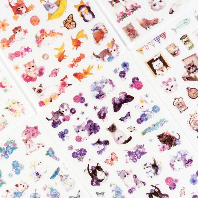6 листов милый кот наклейка s Kawaii мультфильм канцелярские наклейки s Бумага Клейкая наклейка для детей DIY Скрапбукинг принадлежности для альбома