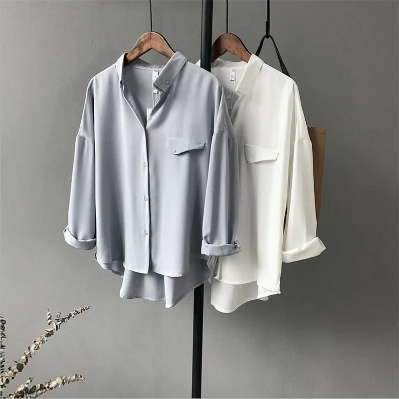 Высококачественная Повседневная шифоновая белая женская блузка, рубашка большого размера с рукавом три четверти, свободная рубашка, офисная одежда, повседневные топы, блузы