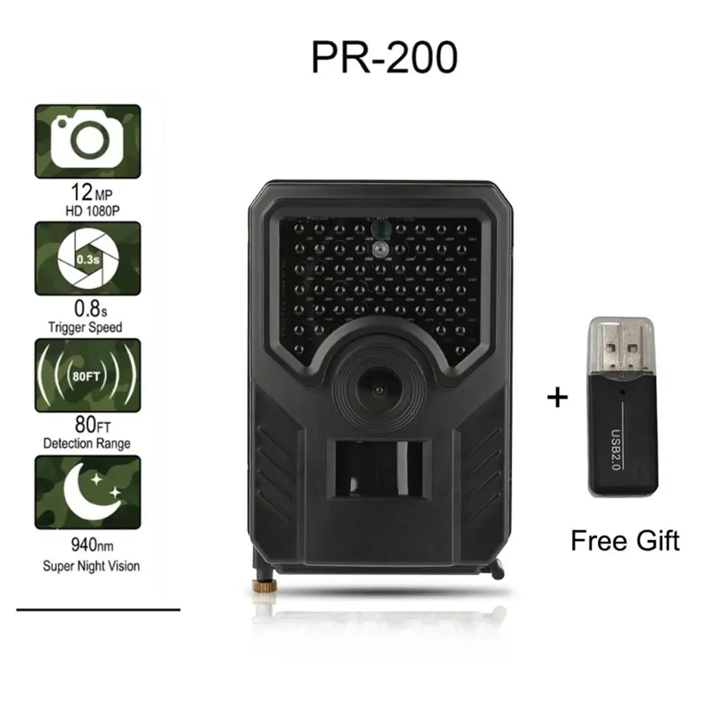 

PR-200-B Trail Camera Outdoor Hunting Camera 0.8s Trigger Time PIR Sensor Wide Angle Infrared HD Night Vision Hunting Cameras
