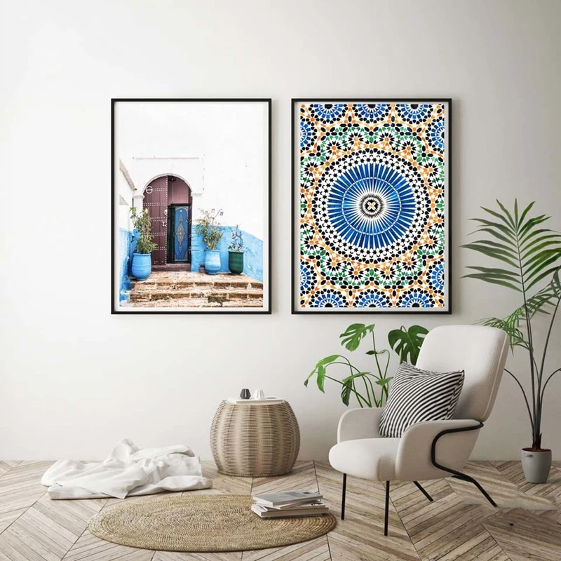 

Blue Building Posters Wall Art Canvas Painting Art Prints Nordic Poster Cuadros Wall Pictures For Living Room Decor Unframed
