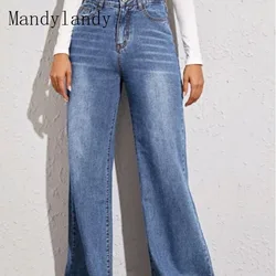 Mandylandy Jeans Spring Summer Loose Button Jeans Women's Casual Solid Color Bleached High Waist Washed Vintage Wide-Leg Jeans Mandylandy Jeans Spring Summer Loose Button Jeans Women's Casual Solid Color Bleached High Waist Washed Vintage Wide-Leg Jeans