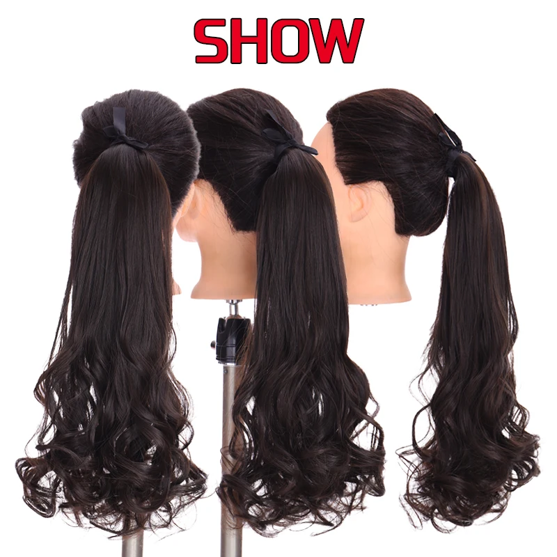 AOOSOO Hair extension long hair curly ponytail female wig wave wig wound wig high temperature fiber wig natural black brown