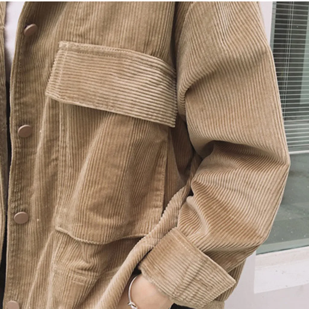 low cost  Coat 2019TOP Hot Fashion Women Corduroy Jacket Top Shirt Coat Casual Vintage Loose Baseball uniform