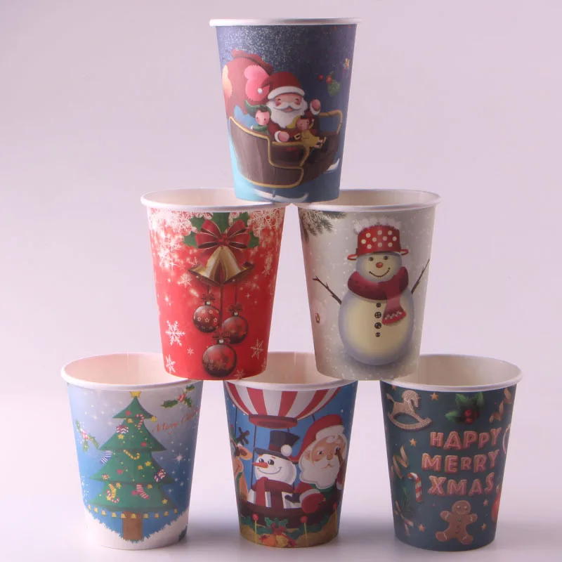 

10pcs/set Christmas Cartoon Santa Snowman Elk Paper Cups&Plates Christmas Party Festival for Kids Tableware Party Supplies