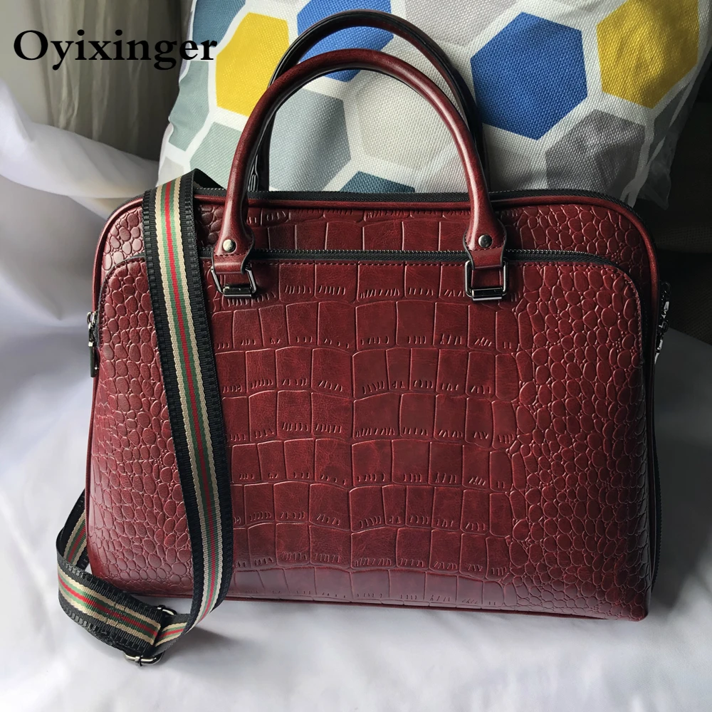 

Oyixinger 2020 Women's Bag fashion Solid Handbags Leather Briefcase For 14-inch Laptops Women Professional Business Shoulder Bag