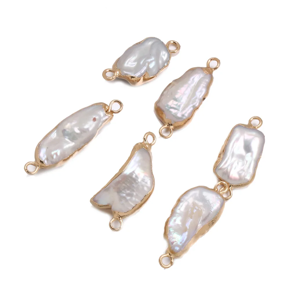 2020 Natural Freshwater Pearl Pendant Irregular Double Hole Connector Pendants Making for Jewelry DIY Necklaces Accessories | Украшения и