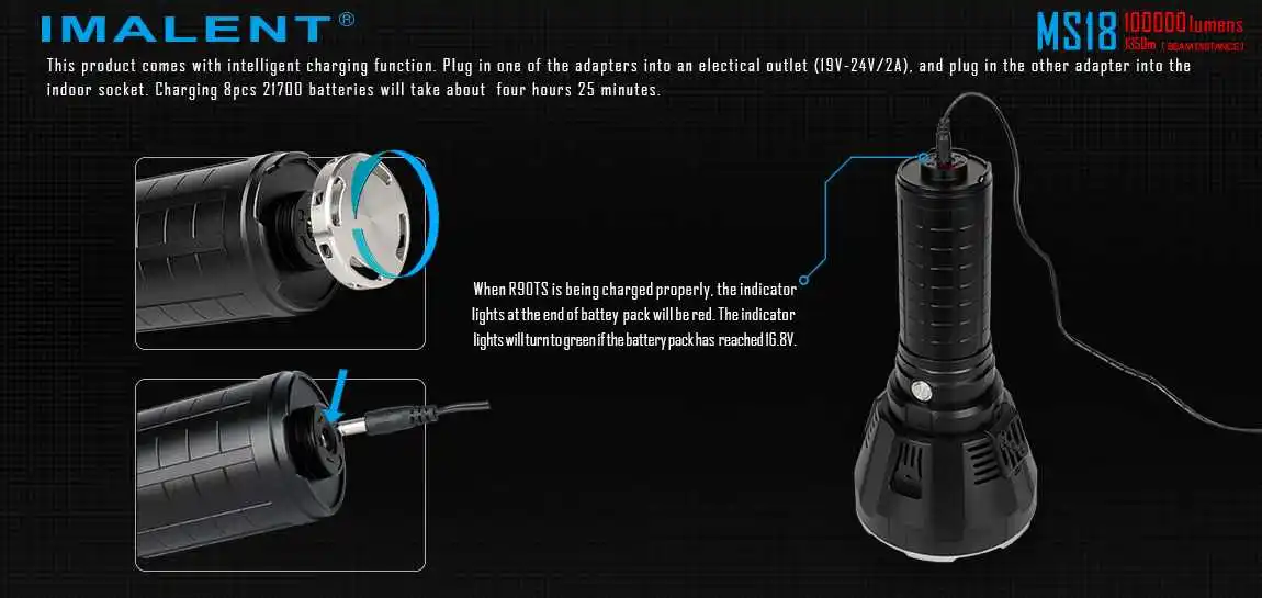 IMALENT MS18 18 x XHP70 100000 люмен 8 режимов высокой яркости светодиодный фонарь для кемпинга, охоты, портативный водонепроницаемый фонарь